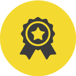 Award ribbon icon with star on yellow.