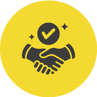 Handshake icon with checkmark and stars.